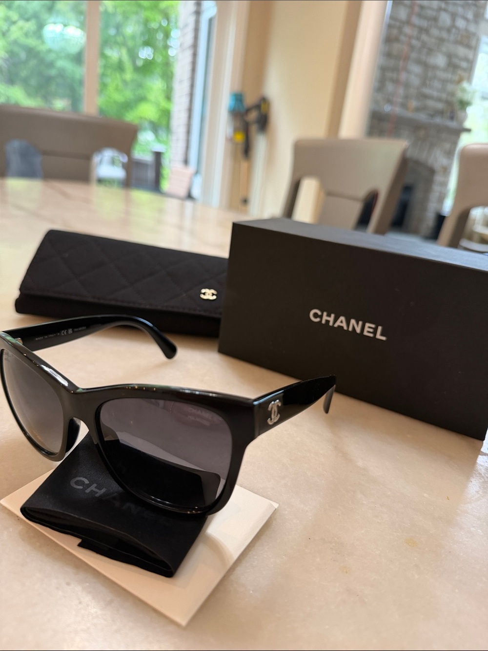 CHANEL Black Sunglasses with Silver CC Accent